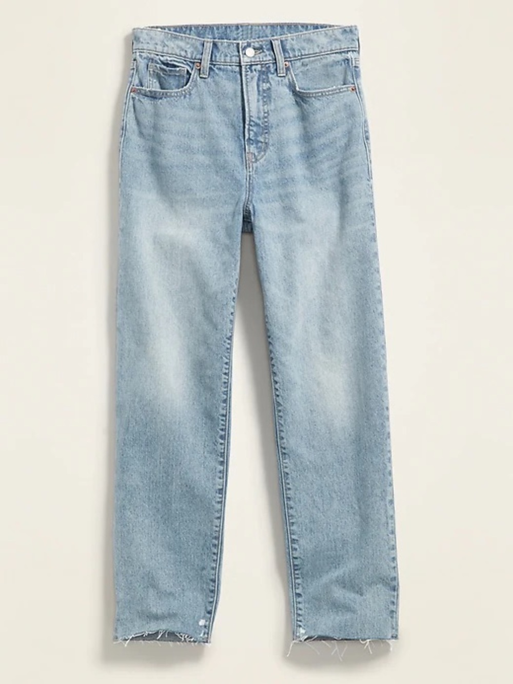 Extra-High Waisted Sky-Hi Straight Rigid Raw-Edge Jeans Sz 8